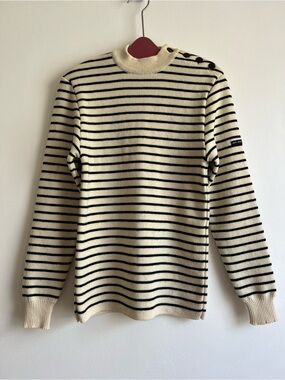 Saint James Striped Wool Sweater Cream/Navy Blue